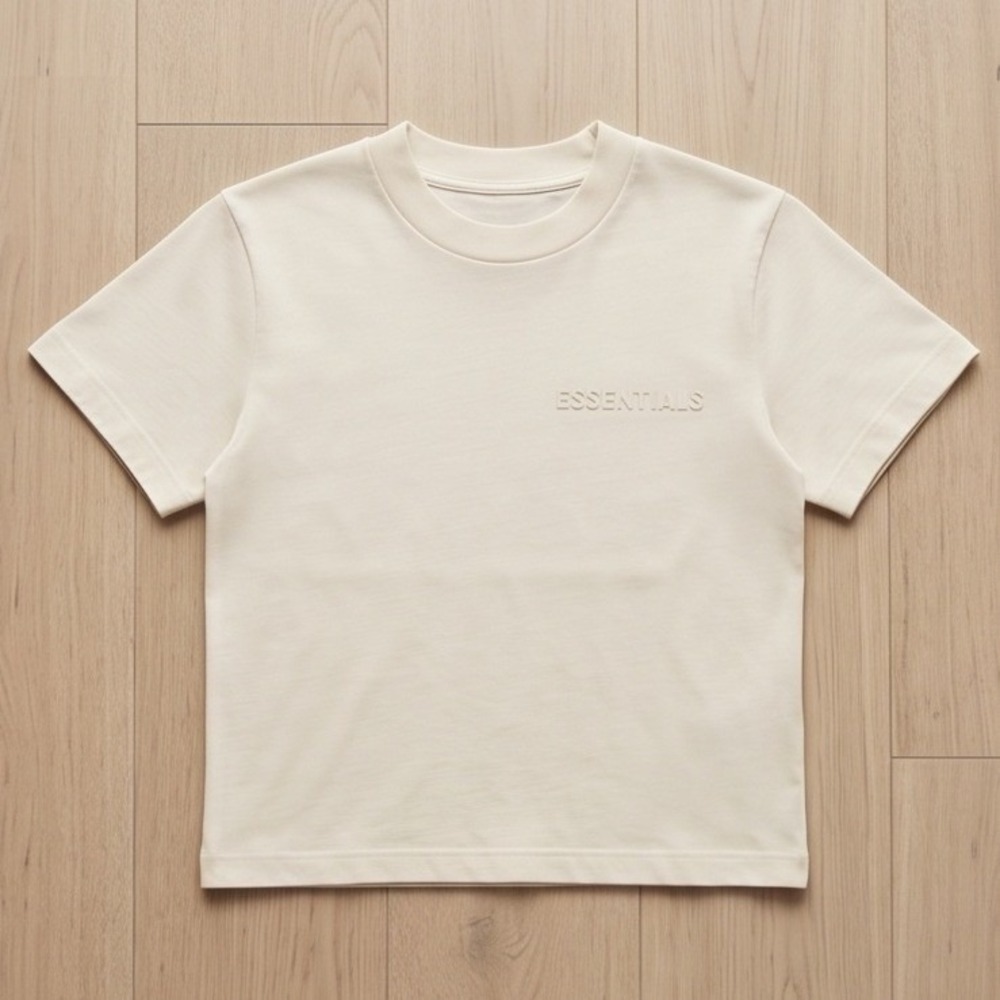 Fear of God Small Essentials Unisex Baby Tee Cream Off White Logo Crop T-Shirt